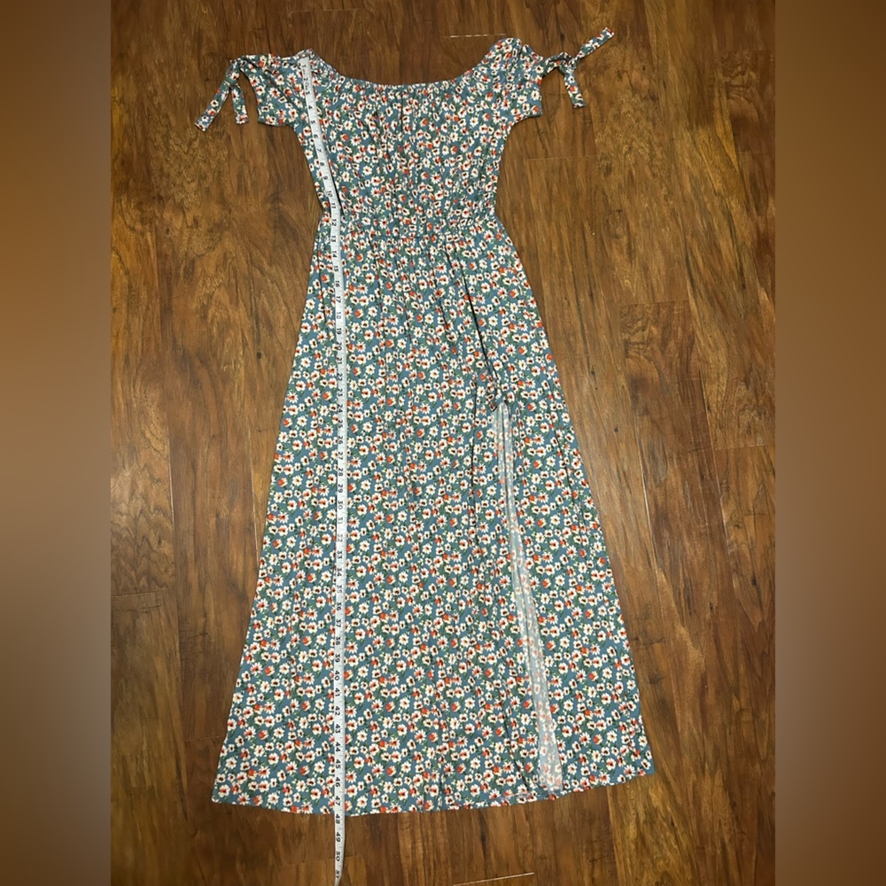 Off The Shoulder Floral Maxi Dress Side Slit Multicolored Cottage-core Coastal - Picture 3 of 10